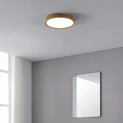 Eglo musurita plafoniera da bagno rotonda effetto legno led 3000k ip44