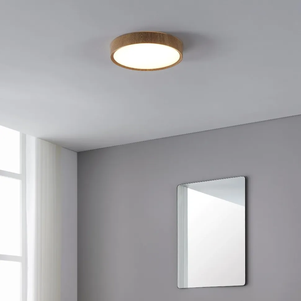 Eglo musurita plafoniera da bagno rotonda effetto legno led 3000k ip44