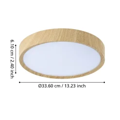 Eglo musurita plafoniera da bagno rotonda effetto legno led 3000k ip44