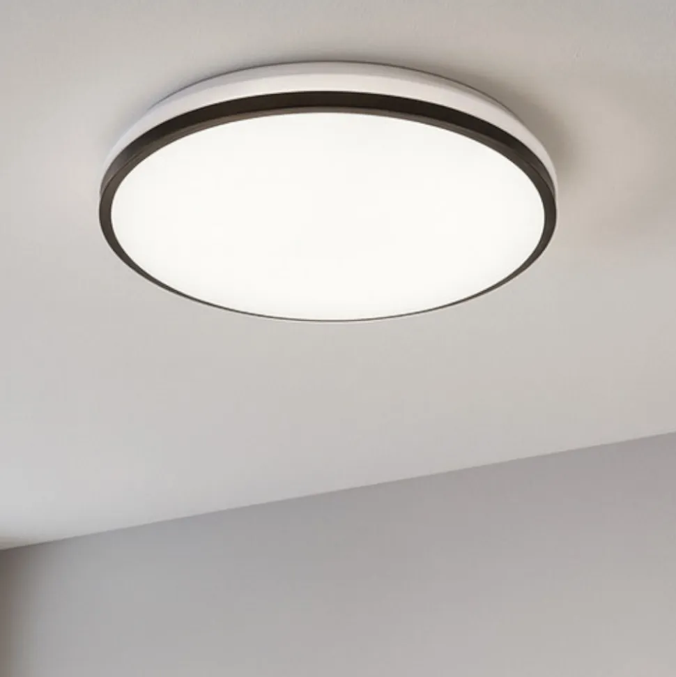 Eglo pinetto plafoniera da bagno rotonda bianca e nera led 4000k ip44
