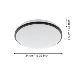 Eglo pinetto plafoniera da bagno rotonda bianca e nera led 4000k ip44