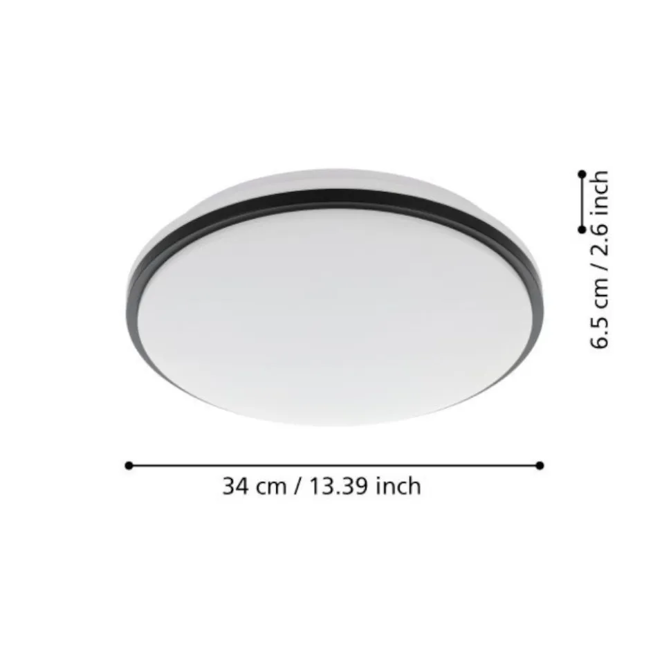 Eglo pinetto plafoniera da bagno rotonda bianca e nera led 4000k ip44
