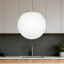 Eglo rondo lampadario pendente per cucina sfera vetro bianco