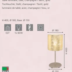 Eglo viserbella lampada da tavolo paralume foglia oro per soggiorno
