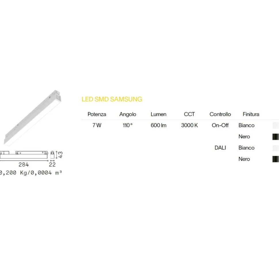 Ego faretto led samsung 7w 3000k nero ottica 110 dali binario ego 48v ideal lux