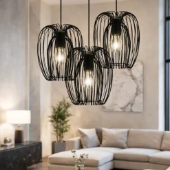 Fabas luce camp lampadario nero moderno a sospensioni per soggiorno