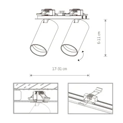 Faretti da incasso controsoffitto due luci nero cilindri orientabili gu10 220v