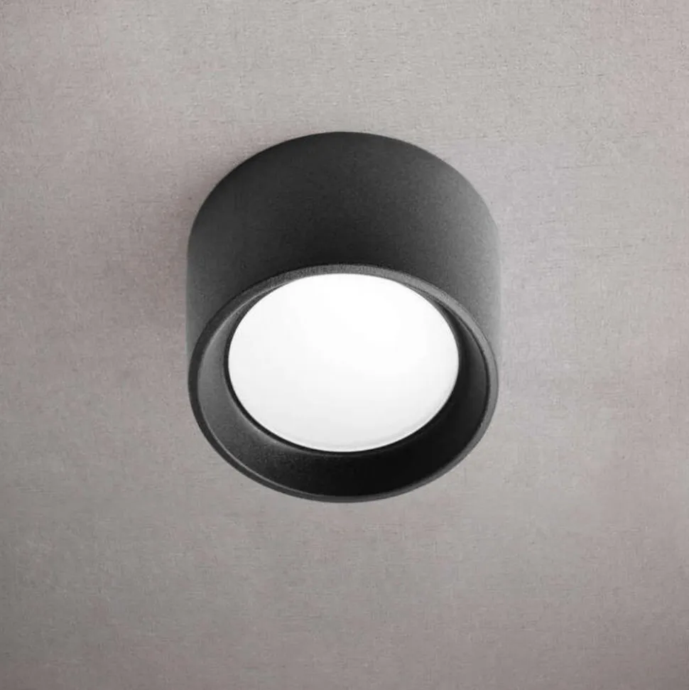 Faretto a soffitto da esterno top light pisa nero tondo
