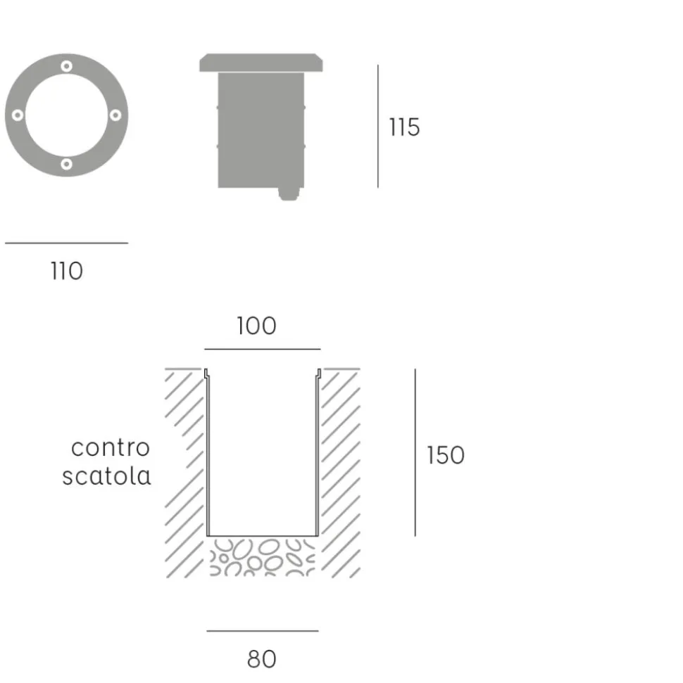 Faretto da esterno a incasso acciaio rotondo calpestabile ip65