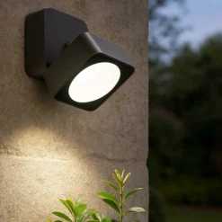 Faretto da esterno a parete quadrato grafite led orientabile 7w 3000k