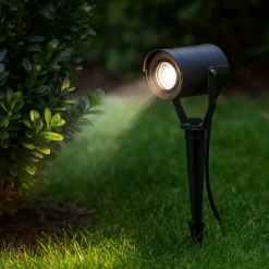 Faretto nero con picchetto da terra per giardino orientabile