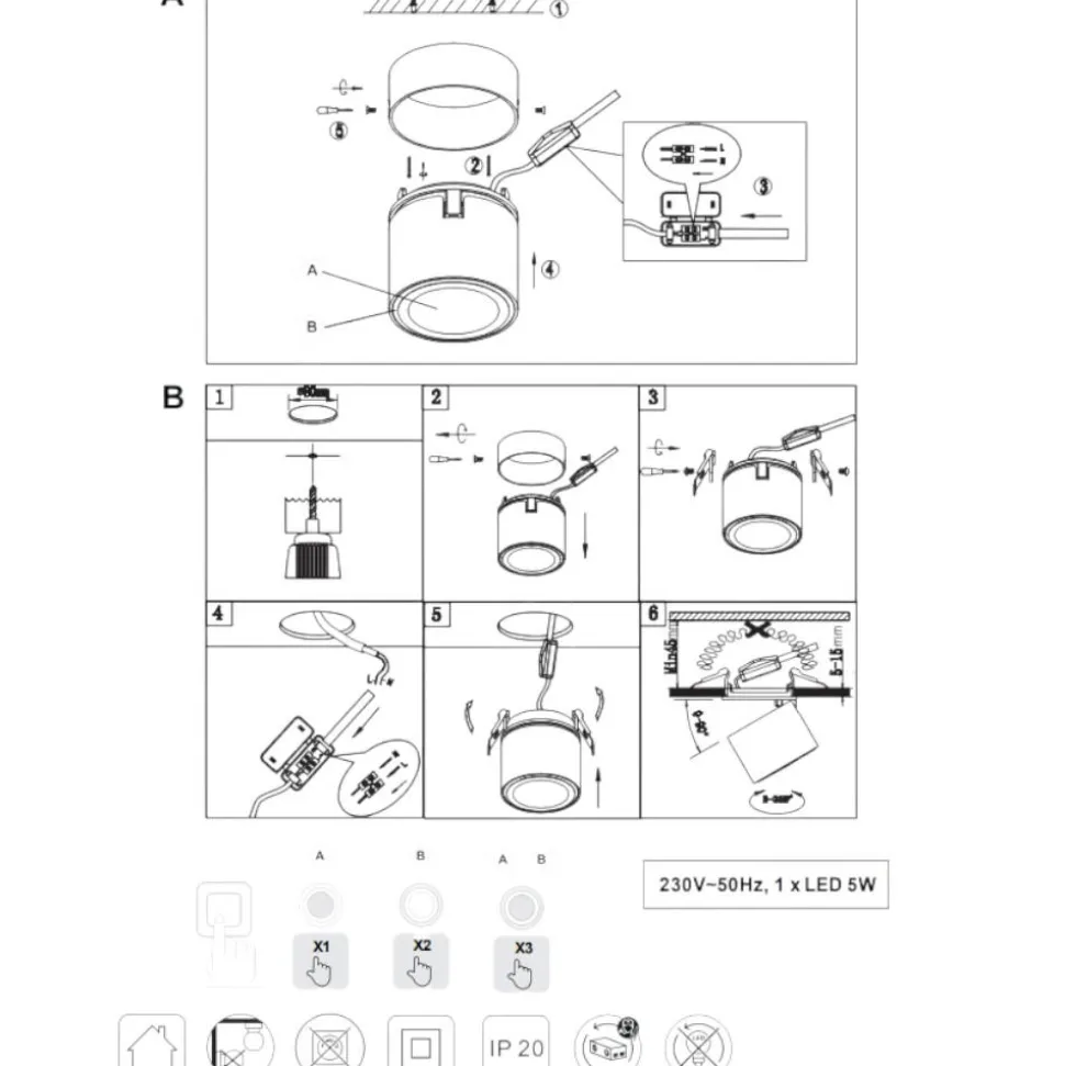 Faretto bianco da incasso led 6w 3000k orientabile