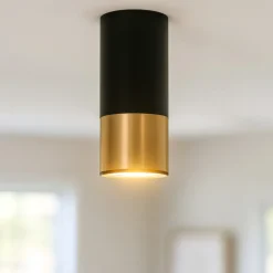 Faretto cilindro nero oro per interni da soffitto