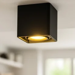 Faretto cubo nero oro orientabile da soffitto
