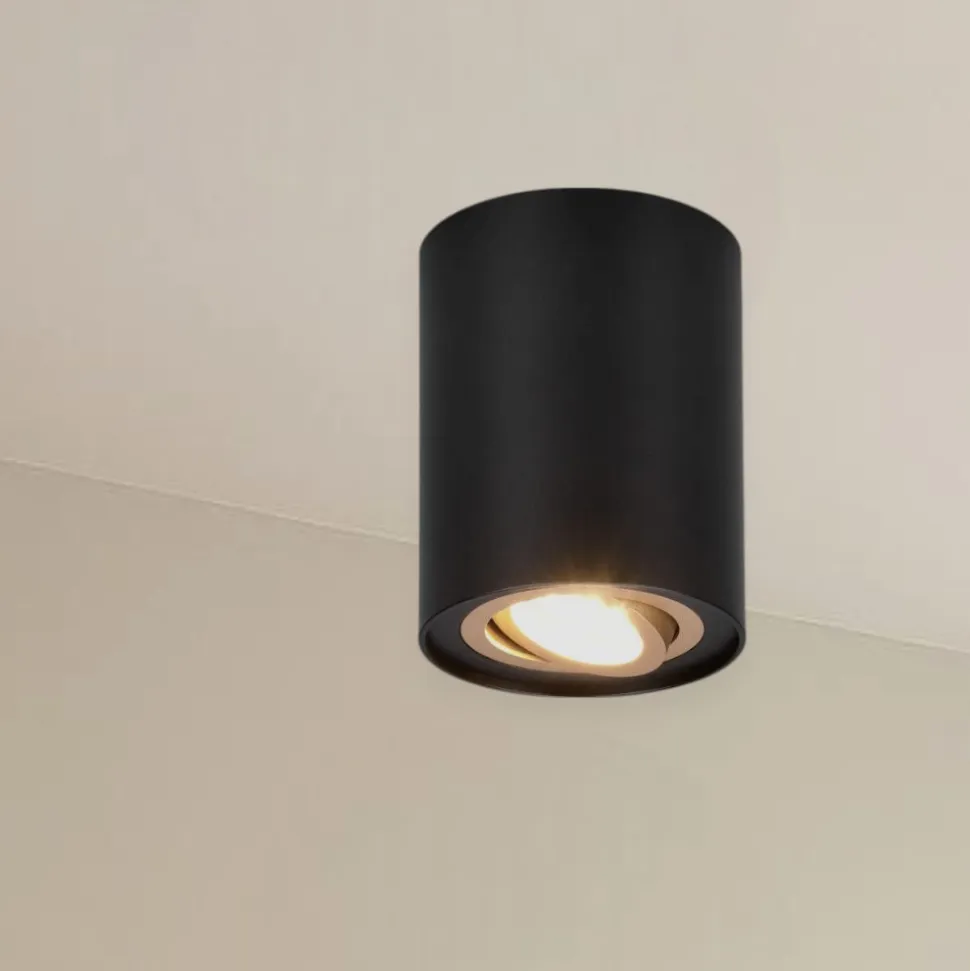 Faretto da soffitto cilindro nero oro orientabile