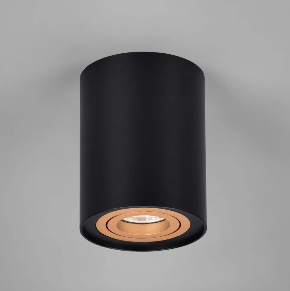 Faretto da soffitto cilindro nero oro orientabile