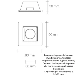 Faretto sforzin siris quadrato di gesso da incasso a soffitto