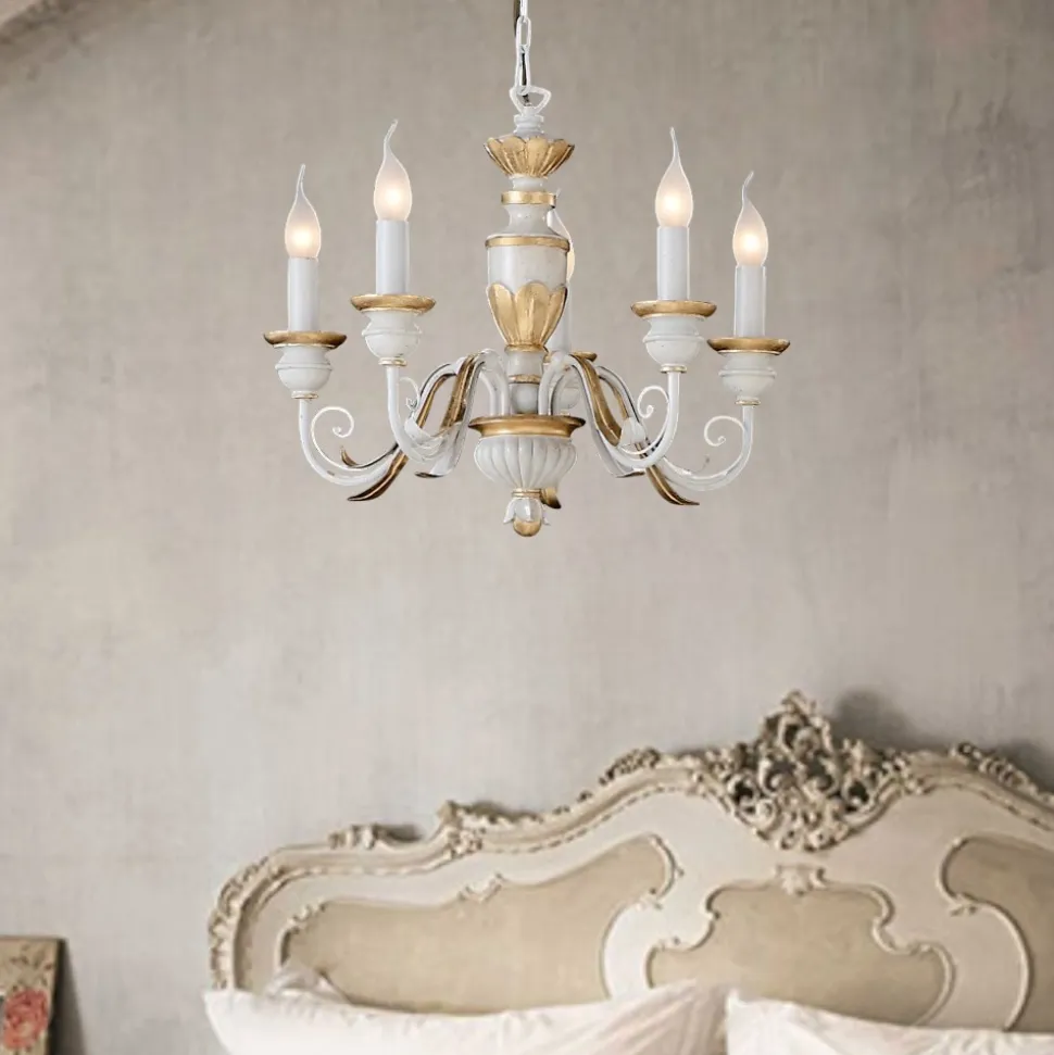 Firenze sp5 ideal lux lampadario stanza da letto classica 5 luci bianco antico oro