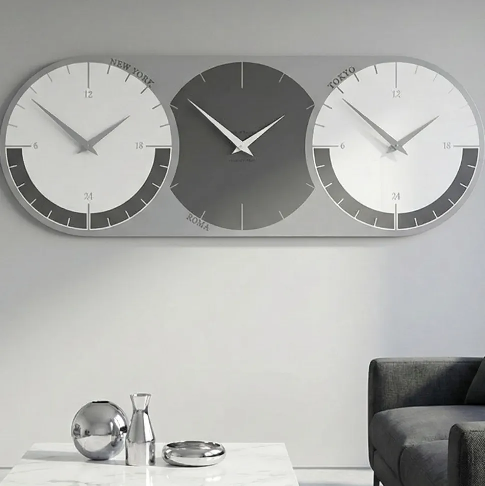 Fusi orari orologio da muro moderno grigio quarzo e bianco