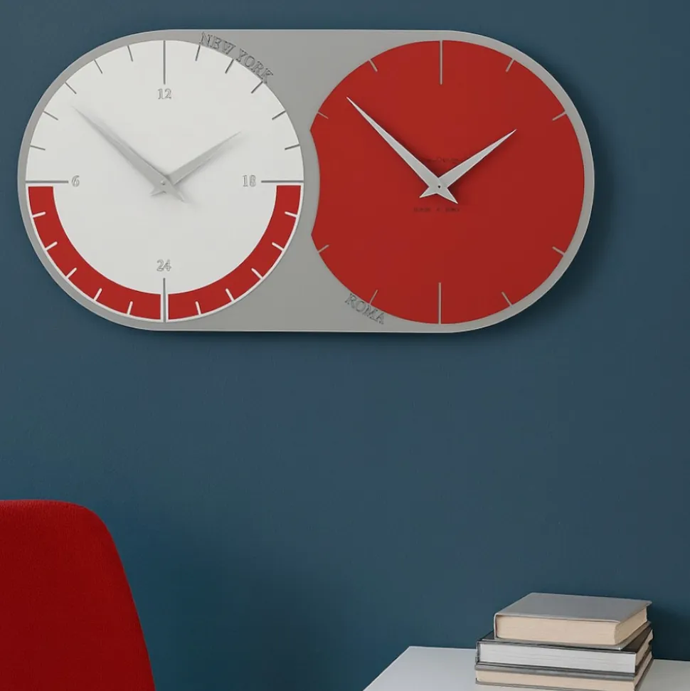 Fusi orari 2 orologio da parete moderno rubino bianco grigio