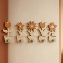 Ganci appendiabiti moderno da parete piantine miste legno colore sabbia rosata