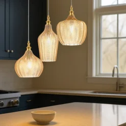 Gea luce cleofe lampadario cucina in vetro 3 luci