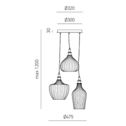 Gea luce cleofe lampadario cucina in vetro 3 luci