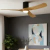 Grande ventilatore da soffitto ambienti 20mq nero e legno led cct con telecomando