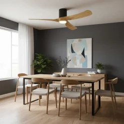 Grande ventilatore da soffitto ambienti 20mq nero e legno led cct con telecomando