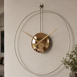 Grande orologio a parete design minimalista effetto specchio bronzo