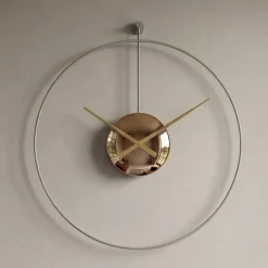 Grande orologio a parete design minimalista effetto specchio bronzo
