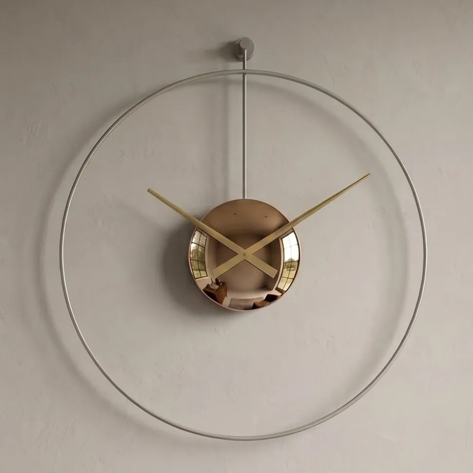 Grande orologio a parete design minimalista effetto specchio bronzo