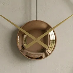 Grande orologio a parete design minimalista effetto specchio bronzo