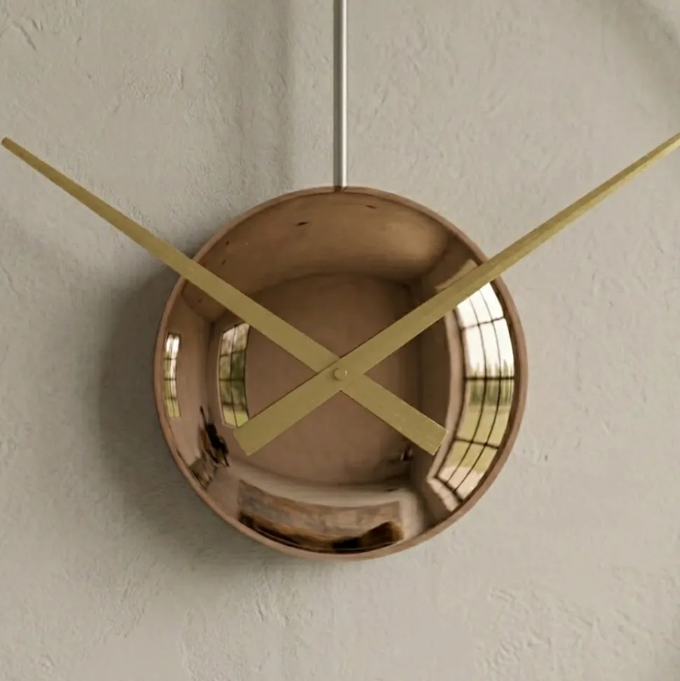 Grande orologio a parete design minimalista effetto specchio bronzo