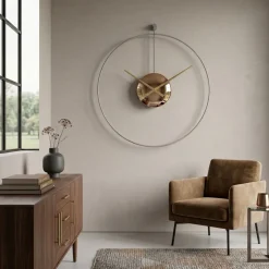 Grande orologio a parete design minimalista effetto specchio bronzo