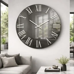 Grande orologio a parete moderno 100cm effetto specchio fume'
