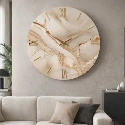 Grande orologio 80cm effetto marmo rotondo numeri romani dettagli foglia oro