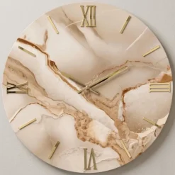 Grande orologio 80cm effetto marmo rotondo numeri romani dettagli foglia oro