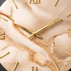 Grande orologio 80cm effetto marmo rotondo numeri romani dettagli foglia oro