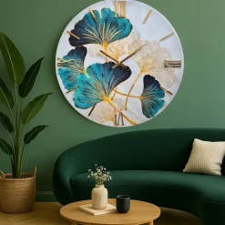 Grande orologio 80cm particolare da parete floreal verde oro