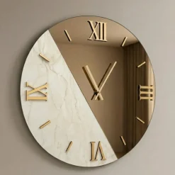 Grande orologio 80cm rotondo da parete specchio bronzo marmo laminato
