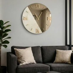 Grande orologio 80cm rotondo da parete specchio bronzo marmo laminato