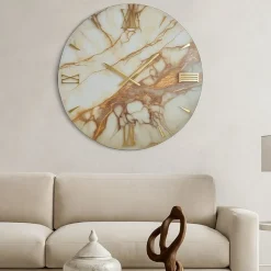Grande orologio 80cm tondo da parete effetto marmo marrone