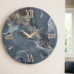 Grande orologio da parete 100cm blu effetto marmo moderno