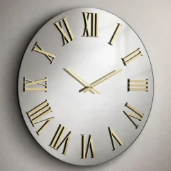 Grande orologio da parete 100cm effetto specchio numeri oro