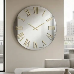 Grande orologio da parete 100cm effetto specchio numeri oro