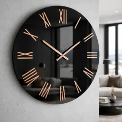 Grande orologio da parete 100cm effetto specchio numeri foglia rame