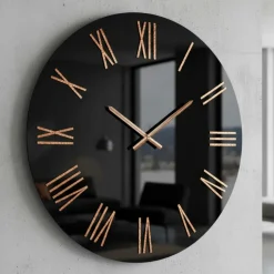 Grande orologio da parete 100cm effetto specchio numeri foglia rame