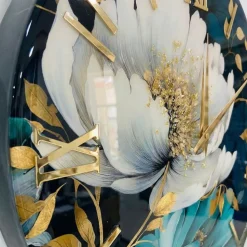 Grande orologio da parete 100cm floreale tondo resina oro cristalli