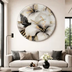 Grande orologio da parete 100cm floreale resina decoro oro